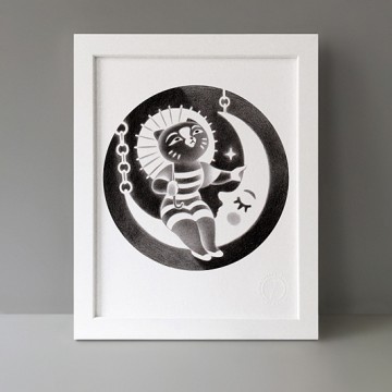 Vintage Moon Cat print