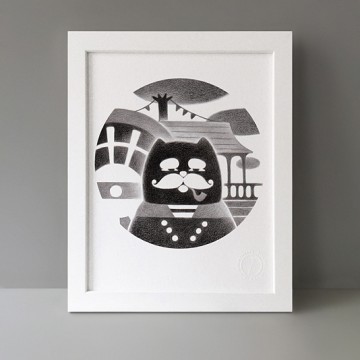 Vintage Moustache Cat print