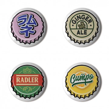 Gift Box: 4 button badges (Crown Cork Bottle Caps)