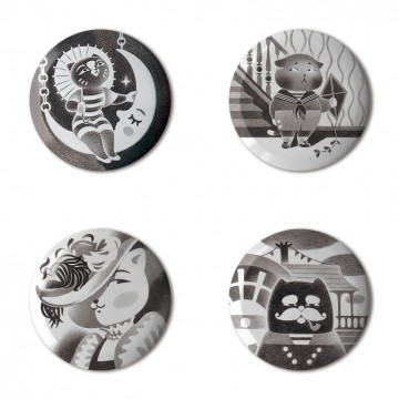 Gift Box: 4 button badges (Vintage Cats)