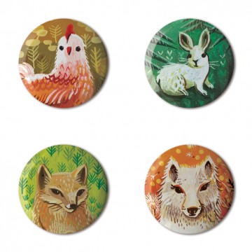 Gift Box: 4 button badges (Animal Portraits)