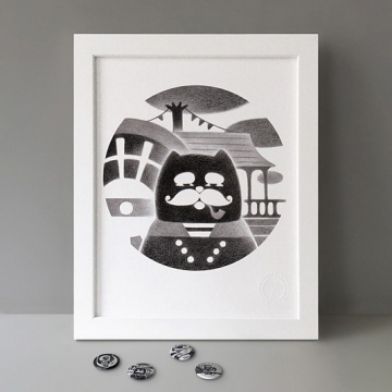 Vintage Moustache Cat print