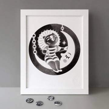 Vintage Moon Cat print