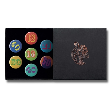 Gift Box: 7 button badges (Milestone Birthdays)