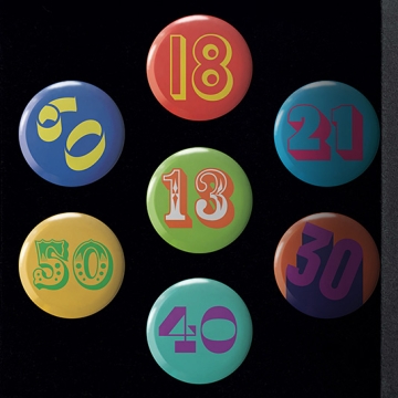 Gift Box: 7 button badges (Milestone Birthdays)