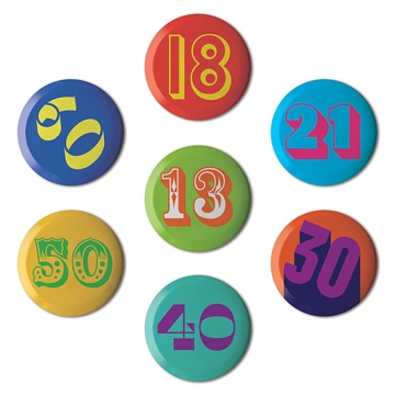 Gift Box: 7 button badges (Milestone Birthdays)