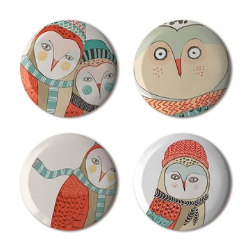 Gift Box: 4 button badges (Owls)