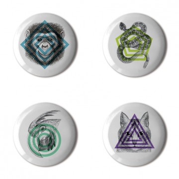 Gift Box: 4 button badges (Geometric Animals)