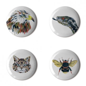 Gift Box: 4 button badges (Animal Collages)