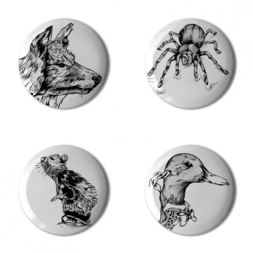 Gift Box: 4 button badges (Animal Drawings)