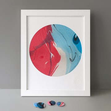 Cyan Blue White Pink print