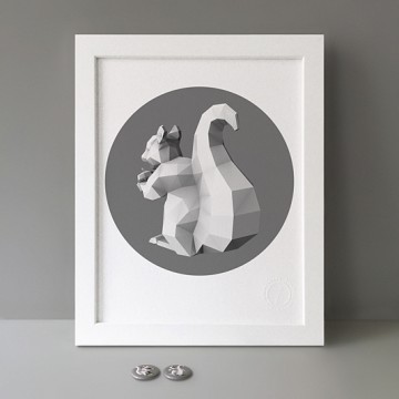 Squirrel 4 (polygon, silver, back, left) print