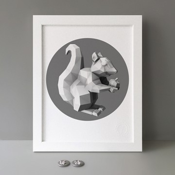 Squirrel 4 (polygon, silver, front, right) print