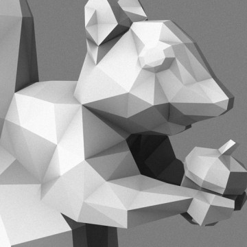 Squirrel 4 (polygon, silver, front, right) print