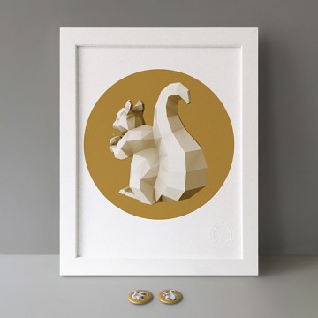 Squirrel 4 (polygon, gold, back, left) print