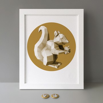 Squirrel 4 (polygon, gold, front, right) print