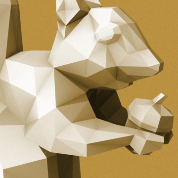 Squirrel 4 (polygon, gold, front, right) print
