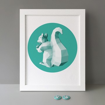 Squirrel 4 (polygon, patina, back, left) print