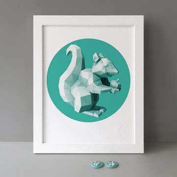 Squirrel 4 (polygon, patina, front, right) print