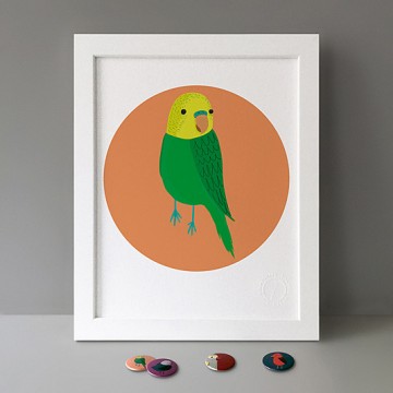 Bird (Budgie on Orange) print